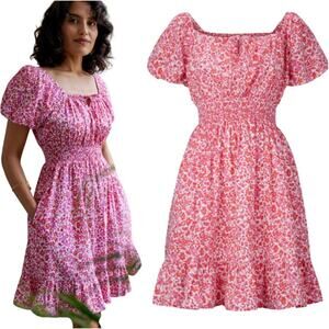 Pink City Prints Tuckernuck Rah Rah Pink Orange Floral Print Mini Smocked Dress